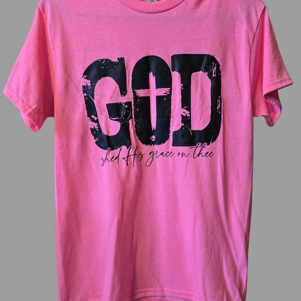 Gildan Pink T-Shirt with Black Graphic